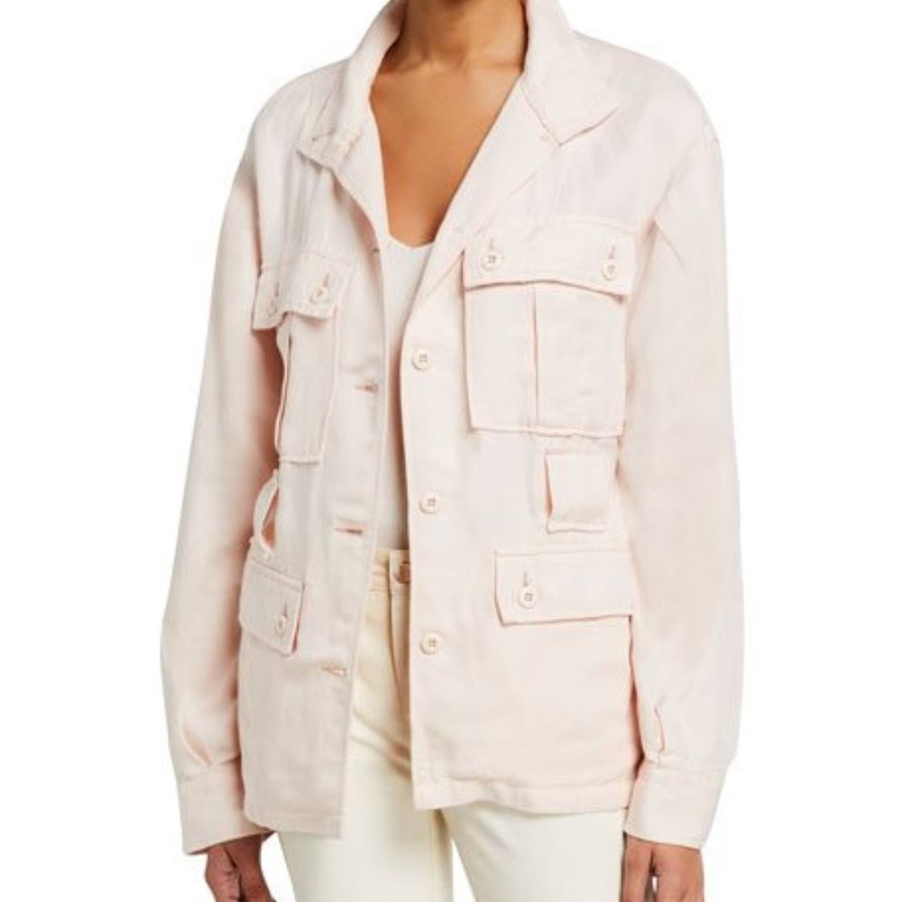 Joie Sirena Linen Blend Utility Military Jacket Belt Shell Pink Women Size L - Picture 4 of 14
